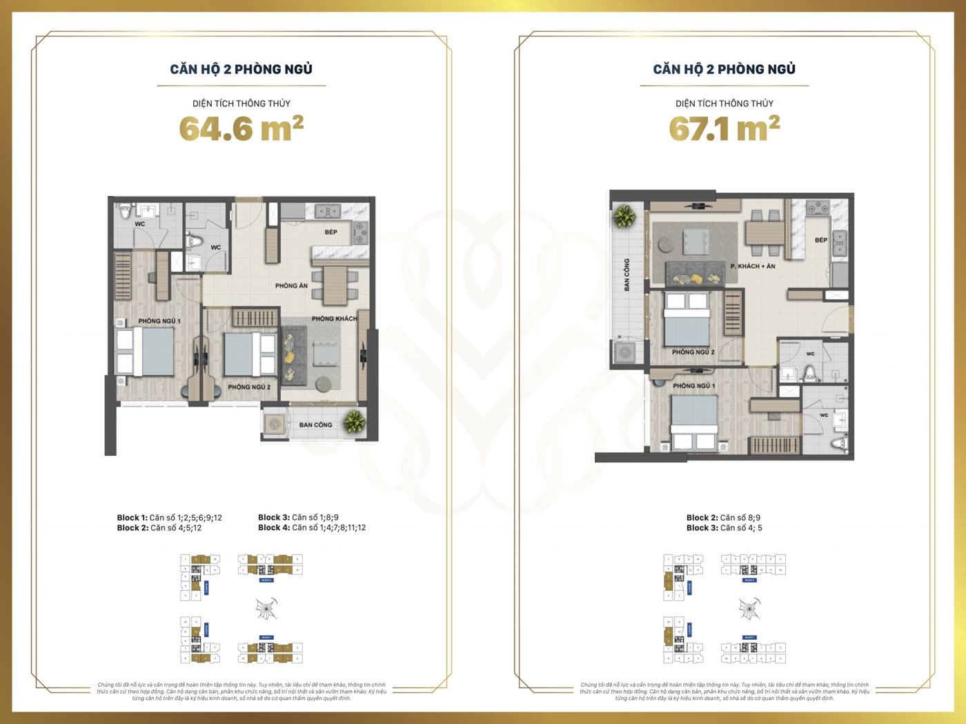 Mặt bằng điển hình Căn hộ 2PN (63m² – 73m²) – Victoria Village Novaland